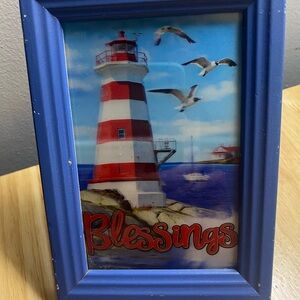 Rare VTG 3d Hologram Blue Framed 'Blessings' table or wall art. 3 X 7”